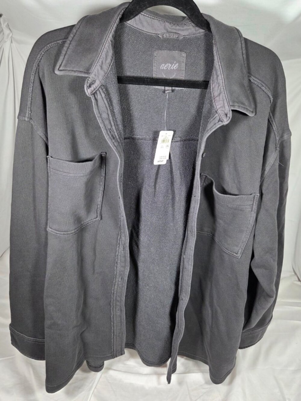 Aerie LumberJane Fleece Shirt Jacket Charcoal Grey Shacket Size L